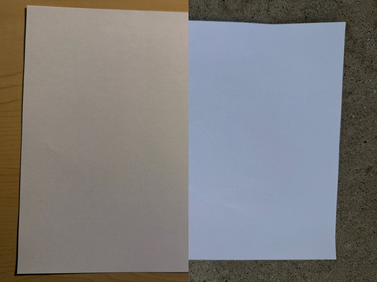 Paper under cool and warm lighting